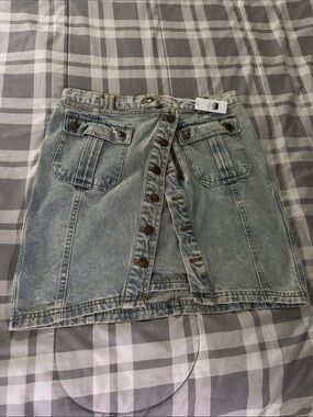 Light Blue Denim Button-Front Mini Skirt